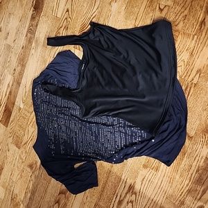 (M) XXI Forever 21 Sparkly Sequin Print Ruched Top Date Night Flattering Soft